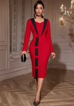 Women Elegant Color Block Formal Party Bodycon Dress