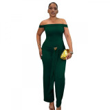 Women Elegant Stretchy Off-Shoulder Casual Lace-Up Jumpsuit
