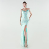 Plus Size Beaded Sequin Slim Waist Evening Gown