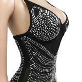 Women's Fashion Beaded Sexy Strap See-Through Mesh Maxi Dress