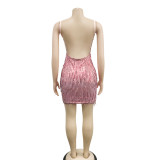 Women's Fashion Solid Color Sequin Sleeveless V-Neck Low Back Dress