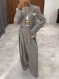 Women's Spring/Fall Striped Blazer Jacket & Wide-Leg Pants Two-Piece Set