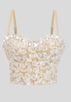 Sexy Lace Floral Strap Low Back Basic Crop Top