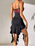 Sexy Women's Strap Lace Slit Ruffle Bodycon Dress