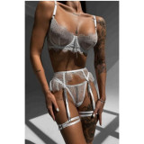 Sexy Lace-Up Cut-Out Lace Patchwork Erotic Bra Panty Set Lingerie