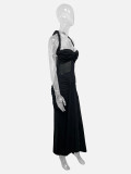Women's Chic Ruched Mesh Patchwork Fashion Halter Neck Sexy Bodycon Dress