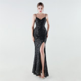 Plus Size Beaded Sequin Slim Waist Evening Gown