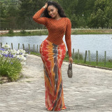 Women's Autumn/Winter Fashion Sexy Long Sleeve Slim-Fit Printed Bodycon Dress