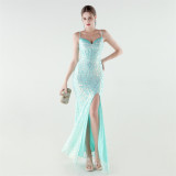 Plus Size Beaded Sequin Slim Waist Evening Gown