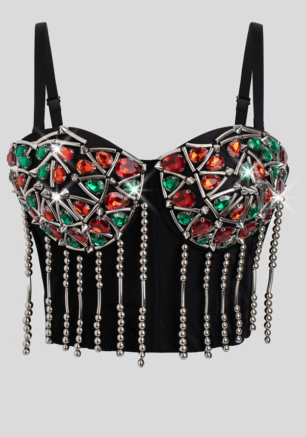 Sexy Rhinestone Tassels Strap Slim-Fit Corset Vest