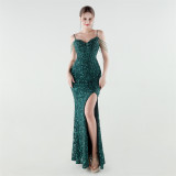 Plus Size Beaded Sequin Slim Waist Evening Gown