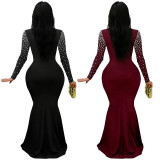 Women's Fashion Elegant High Neck Beaded Pearl Bodycon Dress