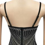 Women's Fashion Beaded Sexy Strap See-Through Mesh Maxi Dress