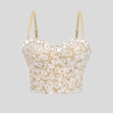 Sexy Lace Floral Strap Low Back Basic Crop Top
