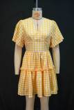Women's Autumn/Winter Fashion V-Neck Slim Waist Plaid Ruched Dress