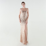 Plus Size Beaded Sequin Slim Waist Evening Gown