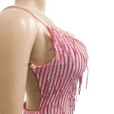 Women's Fashion Solid Color Sequin Sleeveless V-Neck Low Back Dress
