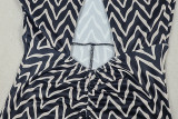 Women's Cut-Out Striped Halter Neck Long Sleeve Printed Bodycon Dress