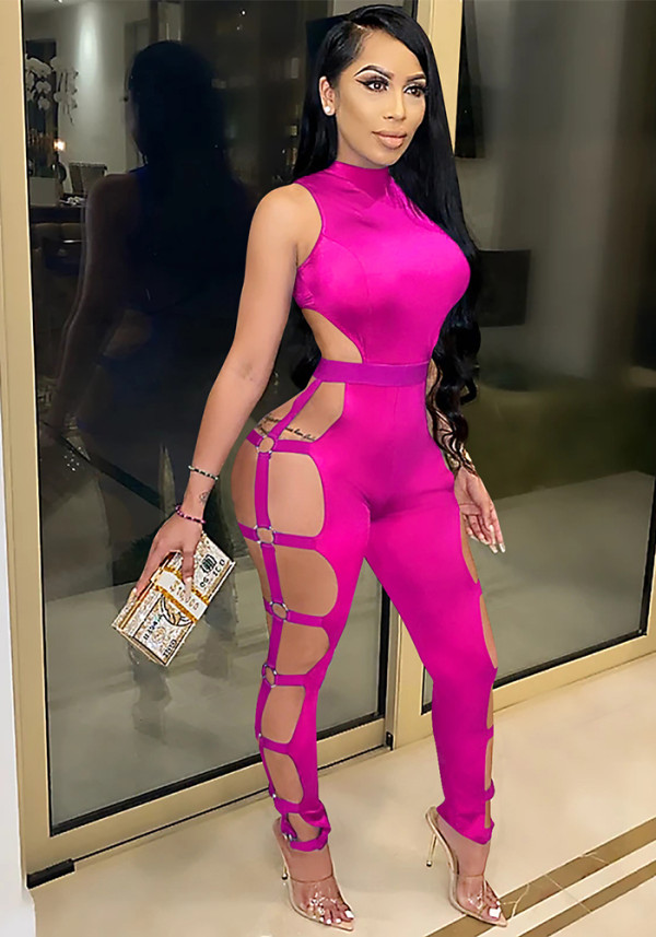 Women's Fashion Sexy Cut-Out Nightclub Tight-Fitting Low Back Jumpsuit