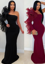 Women's Fashion Chic Elegant Single Flounce Sleeve Slim-Fit Long Dress