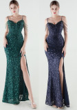 Plus Size Beaded Sequin Slim Waist Evening Gown