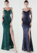 Plus Size Beaded Sequin Slim Waist Evening Gown