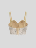 Floral Sequin High-Waist Slim Waist Strap Top