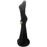 Women's Fashion Elegant High Neck Beaded Pearl Bodycon Dress