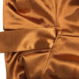 Women's Fashion Sexy Solid Color Deep V Lace-Up Long Sleeve Slit Maxi Dress