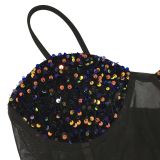 Women's Fashion Sexy Strap Sequin Mesh See-Through Zipper Midi Dress