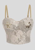 Floral Sequin High-Waist Slim Waist Strap Top