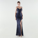 Plus Size Beaded Sequin Slim Waist Evening Gown