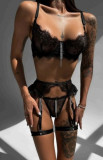 Sexy Lace-Up Cut-Out Lace Patchwork Erotic Bra Panty Set Lingerie