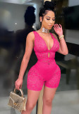 Women's Fashion Solid Color Tight-Fitting Sleeveless V-Neck Lace See-Through Nightclub Jumpsuit