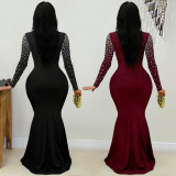 Women's Fashion Elegant High Neck Beaded Pearl Bodycon Dress