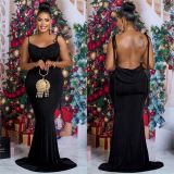 Women's Fashion Solid Color Strap Sleeveless Maxi Dress