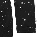 Women's Fashion Elegant High Neck Beaded Pearl Bodycon Dress