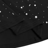 Women's Fashion Elegant High Neck Beaded Pearl Bodycon Dress