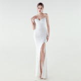 Plus Size Beaded Sequin Slim Waist Evening Gown