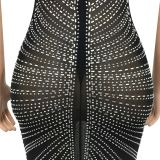 Women's Fashion Beaded Sexy Strap See-Through Mesh Maxi Dress