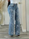 Women's Applique Embroidered Straight-Leg Denim Pants