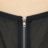 Women's Fashion Sexy Strap Sequin Mesh See-Through Zipper Midi Dress