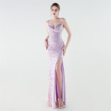 Plus Size Beaded Sequin Slim Waist Evening Gown