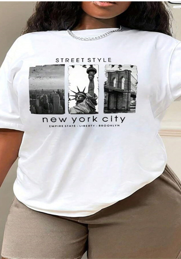 Women's Summer Printed Loose Short Sleeve Round Neck T-Shirt