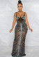 Women's Fashion Beaded Sexy Strap See-Through Mesh Maxi Dress