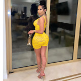 Women's Fashion Solid Color Tight-Fitting Sleeveless V-Neck Lace See-Through Nightclub Jumpsuit