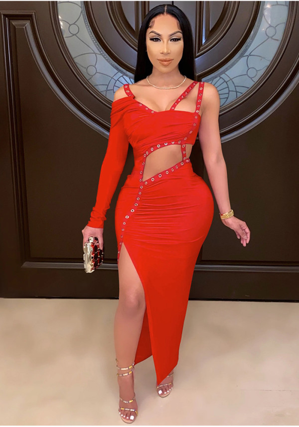 Women's Sexy Nightclub Cut-Out Irregular Maxi Dress