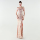 Plus Size Beaded Sequin Slim Waist Evening Gown