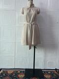Women's Summer Halter Neck Solid Color Slim Waist Short Dress