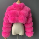 Women Furry Stand Collar Zipper Long-Sleeved Jacket